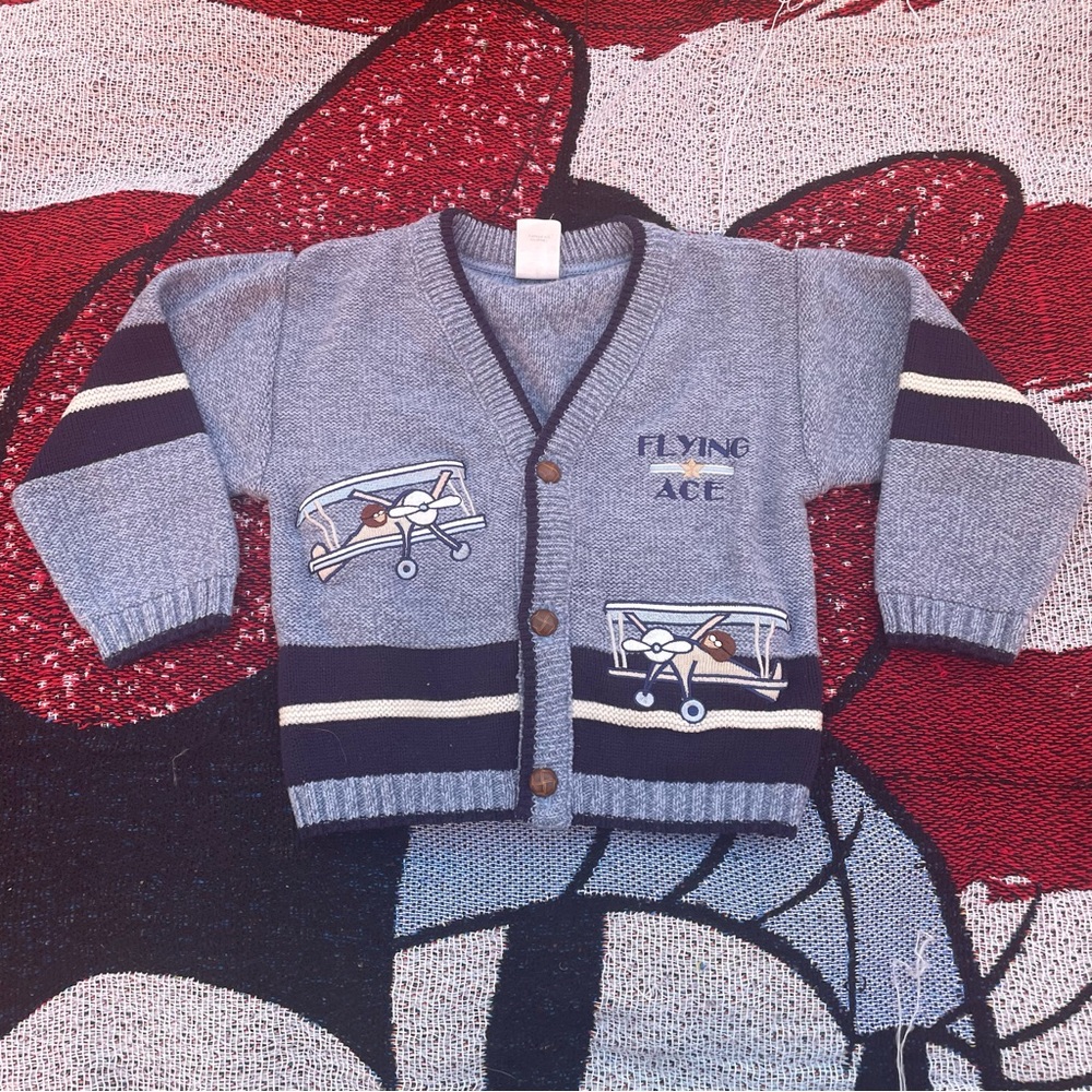 Vintage Blue Flying Ace Kids Cardigan